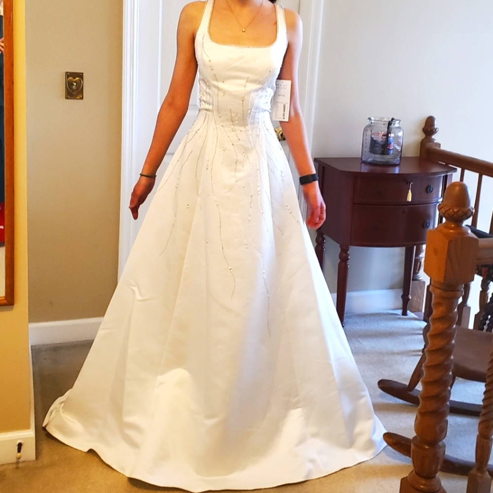 Cosmobella Classic ivory satin beaded wedding gown 6